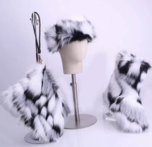 Load image into Gallery viewer, faux sheep fox fur set boots , headband N purse