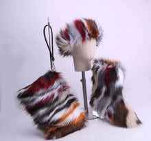 Load image into Gallery viewer, faux sheep fox fur set boots , headband N purse