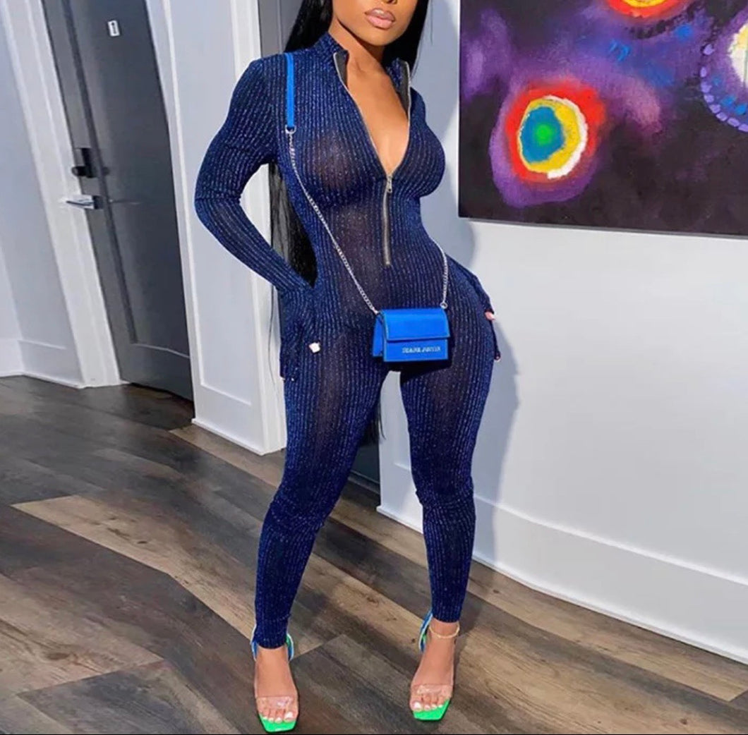 See-through one piece jumpsuit clubwear