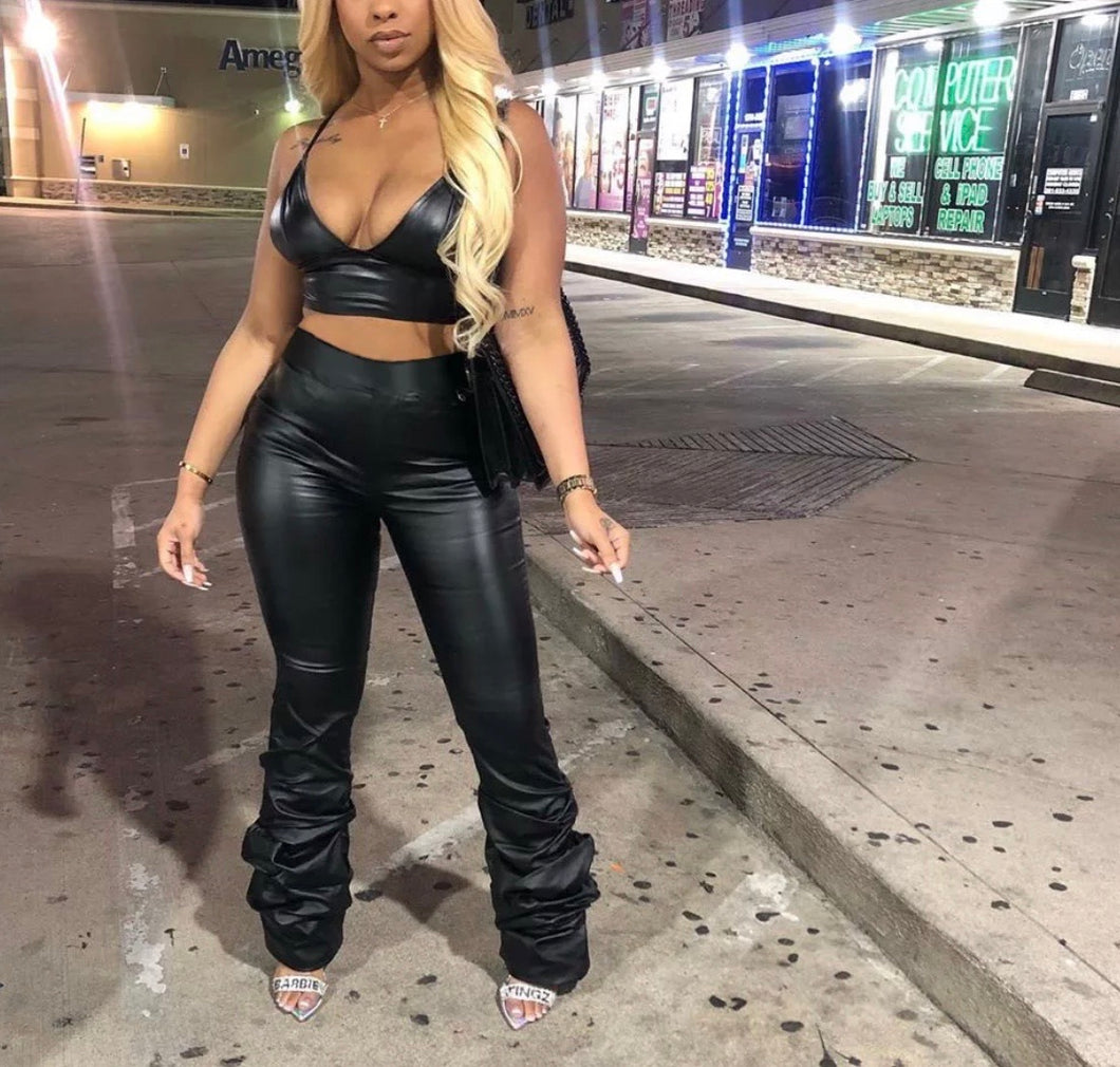 Leather stacked pants