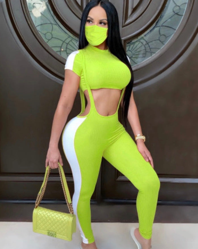 Jumpsuit with crop top and face mask