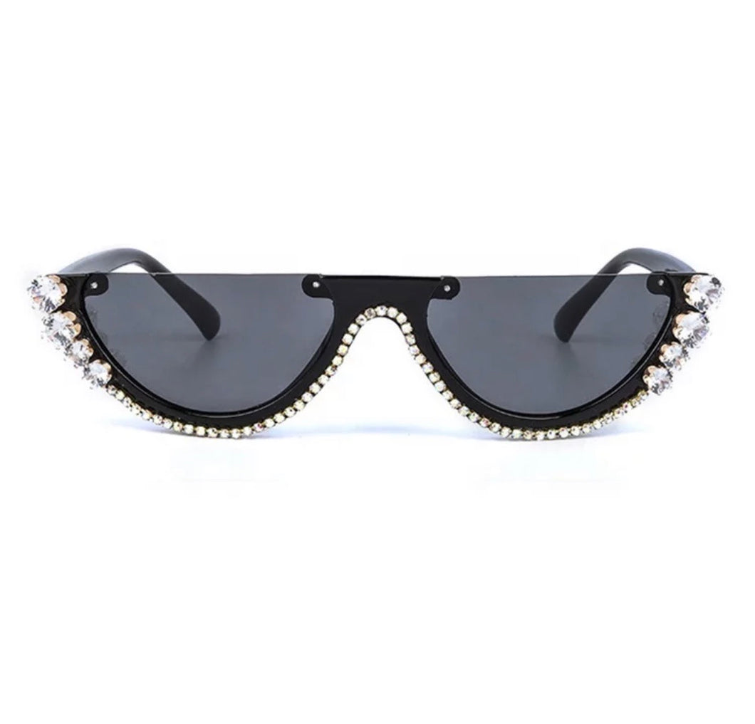 Half frame moon rhinestones sunglasses