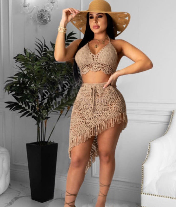 Two piece swimsuit cover up