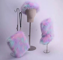 Load image into Gallery viewer, faux sheep fox fur set boots , headband N purse